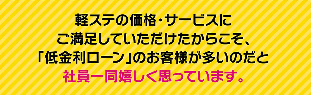 軽ステの価格・サービスにご満足していただけたからこそ、「低金利ローン」のお客様が多いのだと社員一同嬉しく思っています。